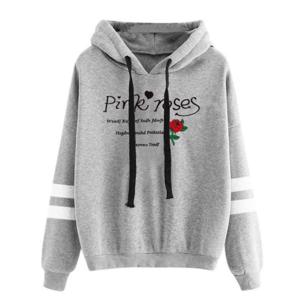 New Chic Fleece Sweater Women's Design Sense Letter Rose Print Hooded Lazy Wind