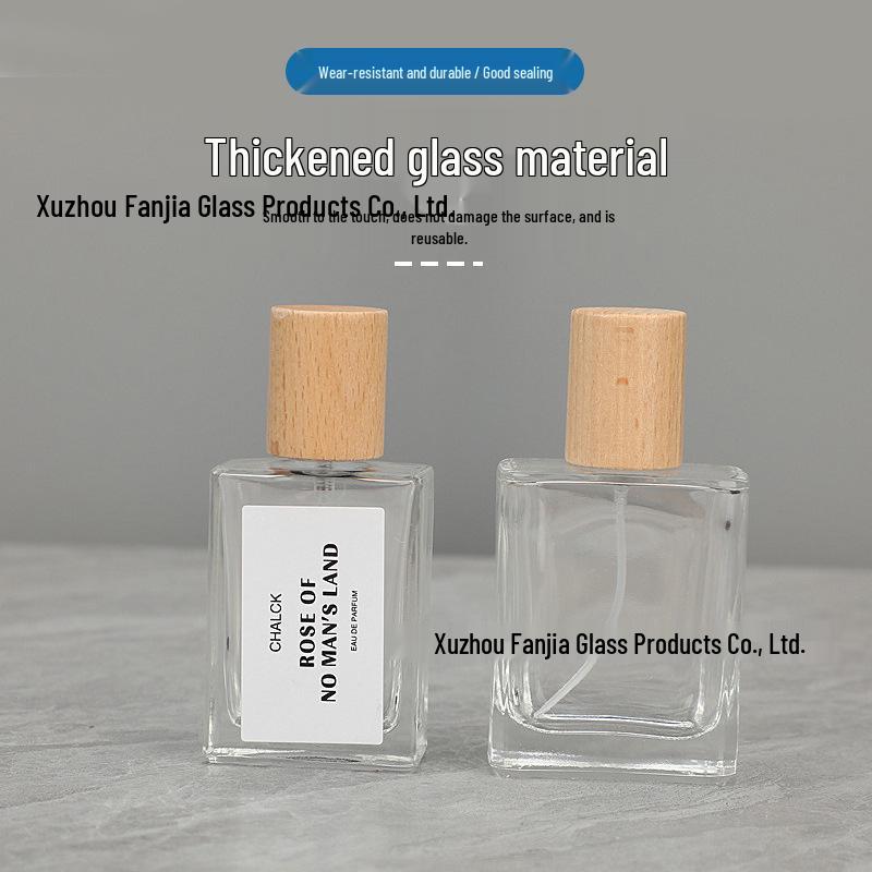 Retro Perfume Refill: 30ml Portable Glass Spray Bottle with Wooden Walnut Cap