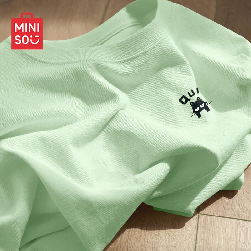MINISO Women s Relaxed Fit Long-Sleeve Cotton Tee with Cat Logo L