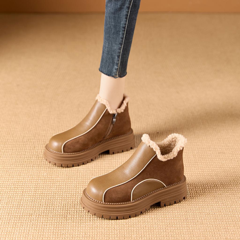 Women's Winter Chunky Platform Snow Boots Non-Slip Ankle Booties With Fur Lining Fuzzy Leather Walking Shoes Warm Comfortable Short Boots for Women