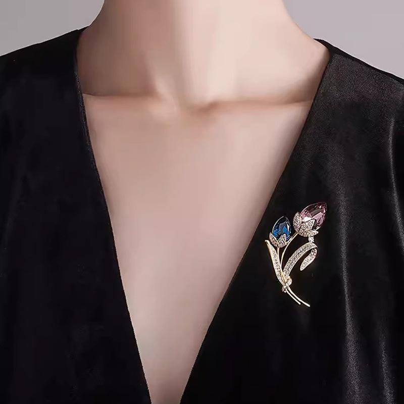 Gemini Flower Brooch, High-end Women's Exquisite Crystal Flower Brooch, Anti-glare Pin