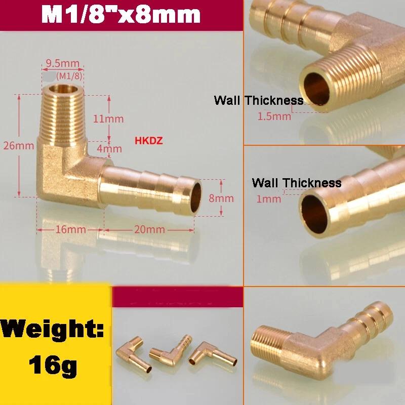 Messing 1/8" 3/8" 1/4" 3/4" BSP 90 Grad Außengewinde Winkelstück Schlauchtülle Stacheltülle Luft Gas Fitting Pagodenverbinder 6/8/10/12/14/19mm