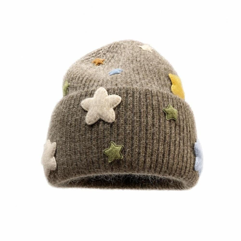 3D Star Knitted Beanie Hat Acrylic Blend Wool Knit Cap Fashion Fuzzy Beanie  For Women