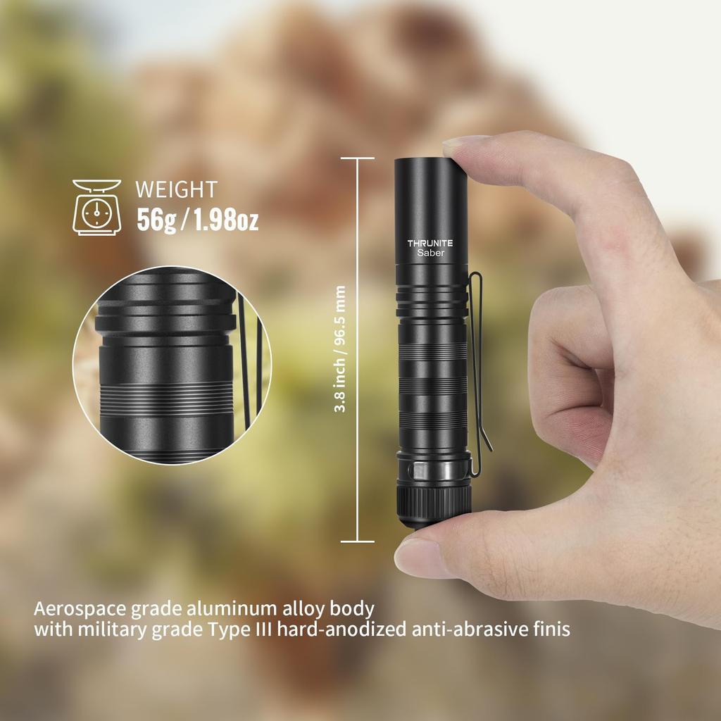 ThruNite SABER Compact and Lightweight EDC 659 Powerful Handheld Flashlight with Multiple Flashlight with IPX8 Ideal for Outdoor Night Disaster Crime