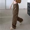 Proste dżinsy Cargo kobiety jesień Casual Vintage spodnie dżinsowe z wysokim stanem koreański Design workowate spodnie szerokie nogawki spodnie w stylu Y2k