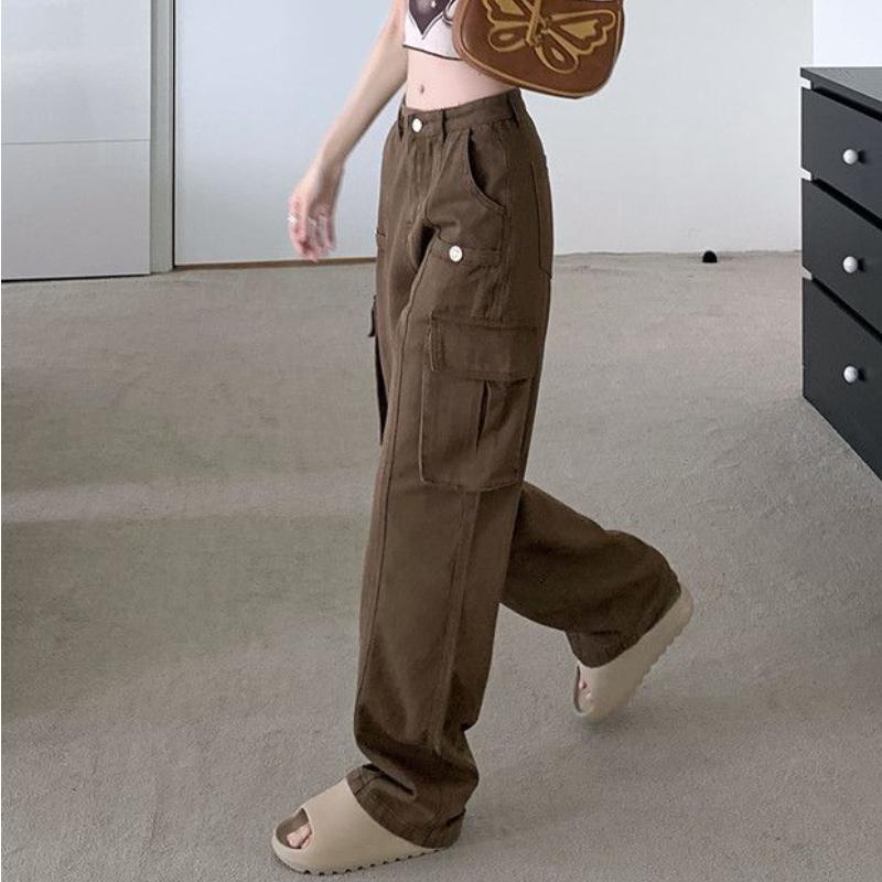 Blugi drepte cargo pentru femei, toamnă, ocazional, vintage, pantaloni din denim cu talie înaltă, pantaloni largi, design coreean, pantaloni largi, stil Y2k