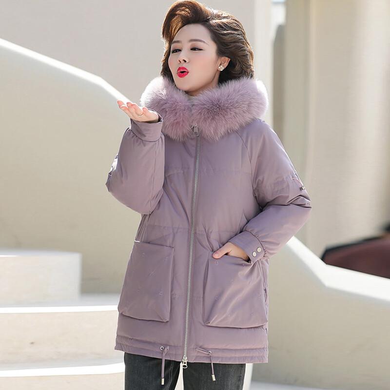 JIANHU Women's 90% White Duck Down Mid-Length Winter Coat with Large Fur Collar
