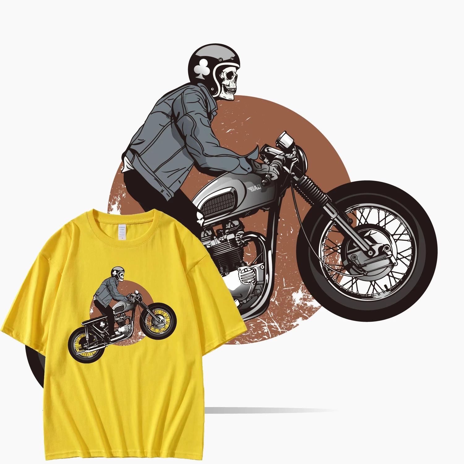 

Мужская футболка с принтом мотоцикла Футболка в стиле хип-хоп уличная одежда больших размеров Футболка с графическим верхом винтажная футболка из хлопка XXXXXL малиновый