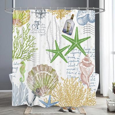 Nautical Starfish Seashell Coral Shower Curtain Ocean Themed Shower Curtains for Bathroom Polyester Fabric Coastal Bath Curtains