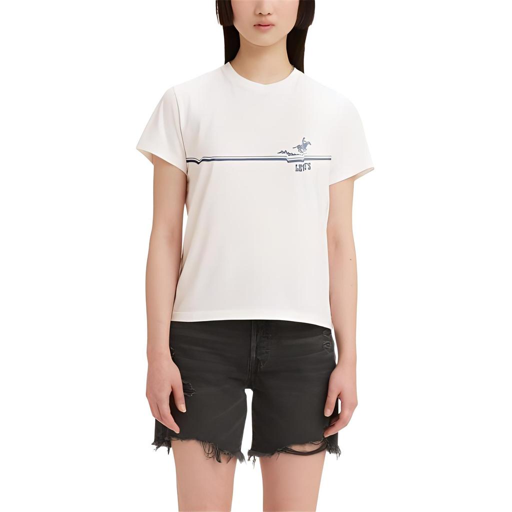 Levis Printed Casual Round Neck Short Sleeve T-Shirt Women Tops Cream A2226-0069