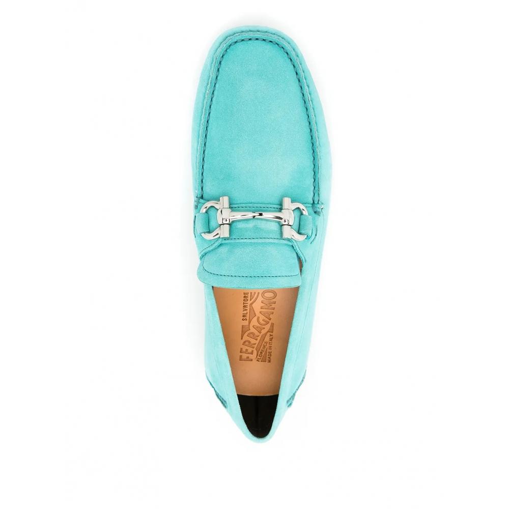 Salvatore Ferragamo Ferragamo Gancini Leather Loafers Blue