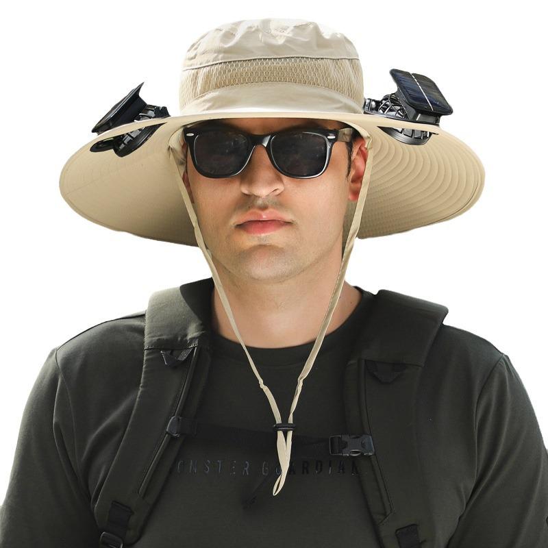 Men's Solar-Powered Quick-Dry Fishing Hat with Rechargeable Fan