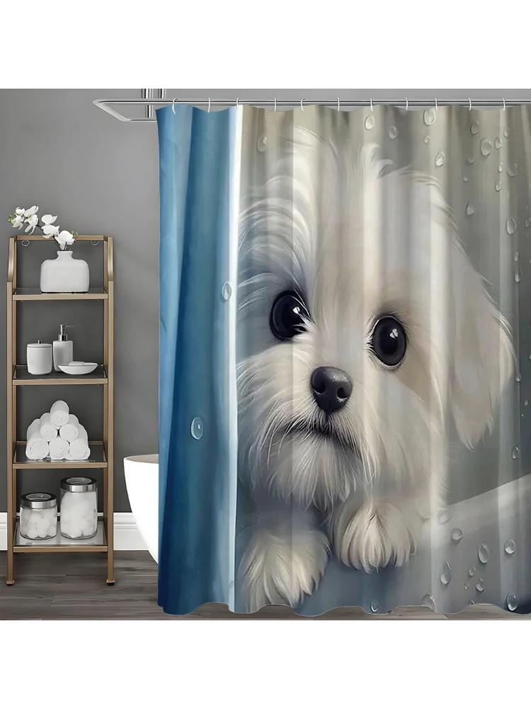 

Cute Puppy Shower Curtain, Bathroom Decorative Shower Curtain, Waterproof Shower Curtain With Hooks W60H190(CM)-1 Pcs
