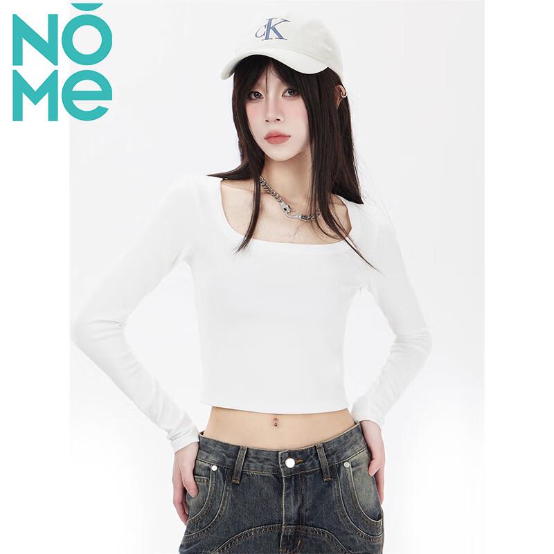 NOMENOMe Women s Cropped Square Neck Long Sleeve Top L