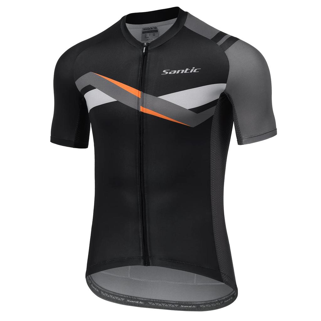 Santic Men's Short Sleeve Cycling Jersey, Summer, Road Bike, Cycling, Mesh, Breathable, Quick-Drying, Thin, Black, Size L