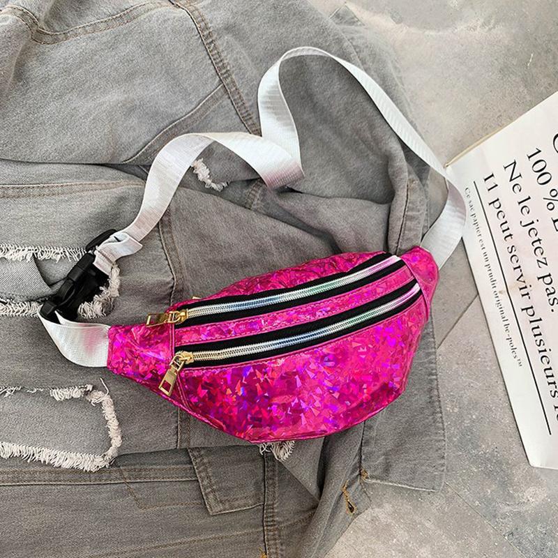 Holographic Fanny Pack Hologram Waist Bag Laser Pu Leather Travel Banana Hip Bum Zip Waist Bags Women Shoulder Bag Quality