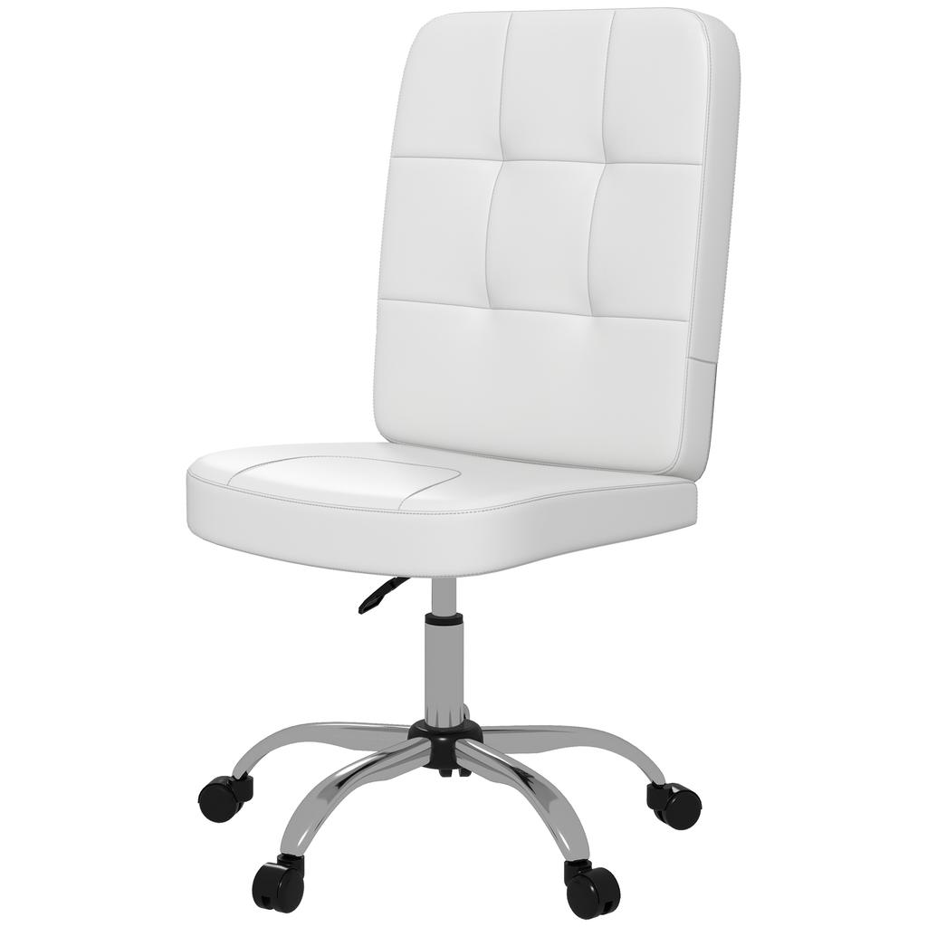Armless Office Chair Swivel Desk Chair With Adjustable Height Synthetic Leather 45x59x90 100 Cm White