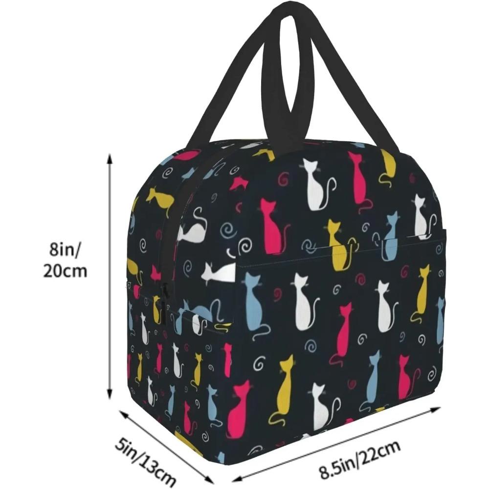 Cute Color Cats Insulated Lunch Bag Funny Cat Lunch Box Cooler Thermal ReusableTote with Pocket for Women Work Picnic School