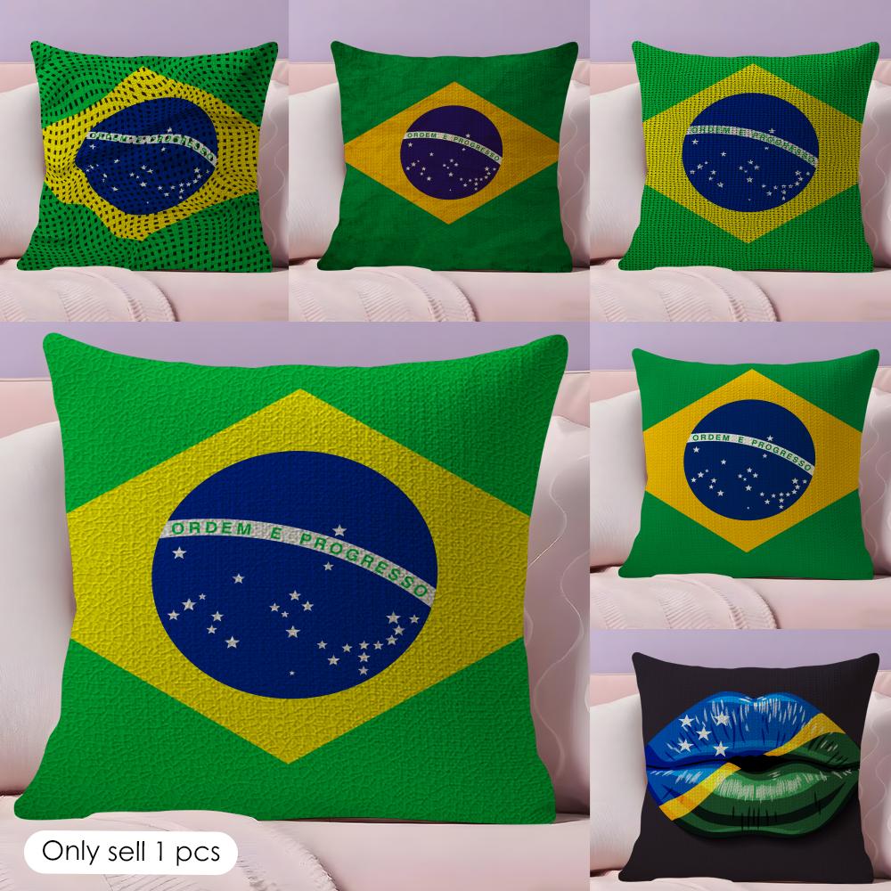 BBrazil Flag Cushion Cover Natural Linen Organic Fabric DoubleSided Printing Couch Pillow Covers Home Decor