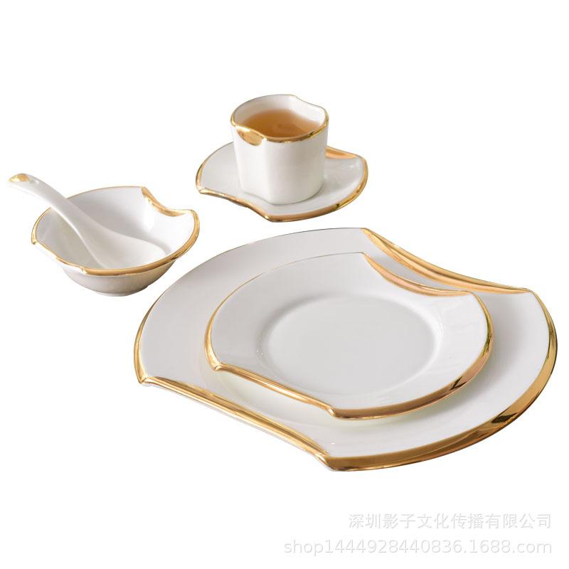 Creative Gilded Porcelain Tableware Fine Steak Barbecue Plates & Bowls Hotel Restaurant Cooking Dishes Kitchen Utensils Set New