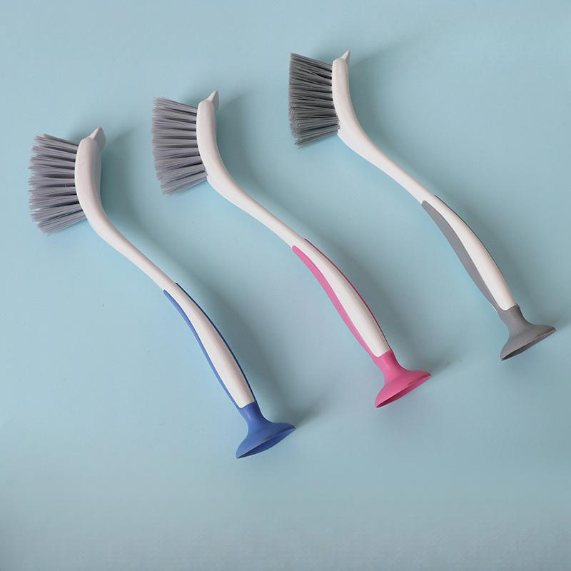 Suction Cup Upright Long Handle, Kitchen Cleaning Brush Without Drilling, Powerful Multi-Functional Scrubber