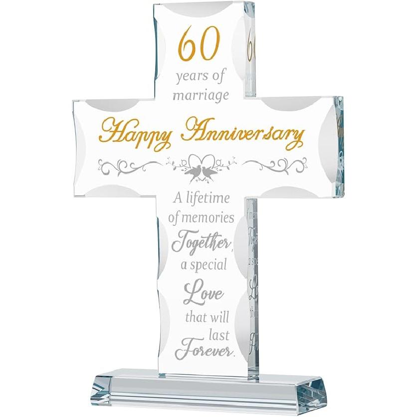 50th Wedding Anniversary Religious Gifts for Parents, Laser Engraved Glass Standing Cross for Couple Wife Husband Dad Mom, 50 Years Aniversary 60 years of marriage