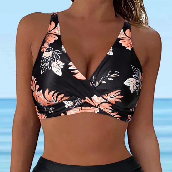 Women Bikini Bra V-Neck Sleeveless Leopard Print Tops Backless Knotted Design Push Up Tops Bathing Suit