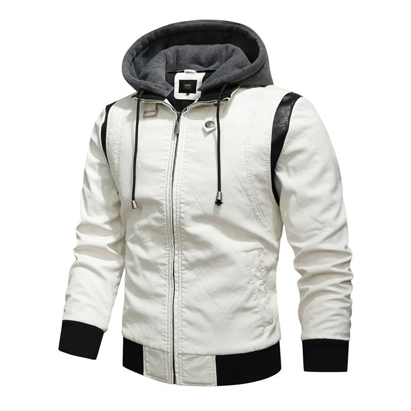 New Men's Leather Clothing Fashion Hooded Embroidery Motorcycle Leather Jacket / Men's Coat Stock