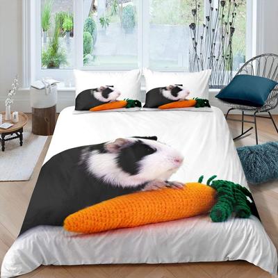 Meerschweinchen Kuscheldecke Bezug Set Niedliches Meerschweinchen und Karotten Dekor Bettbezug 3D Tierdruck Bettwäsche Set 3tlg mit 2 Kissenbezügen