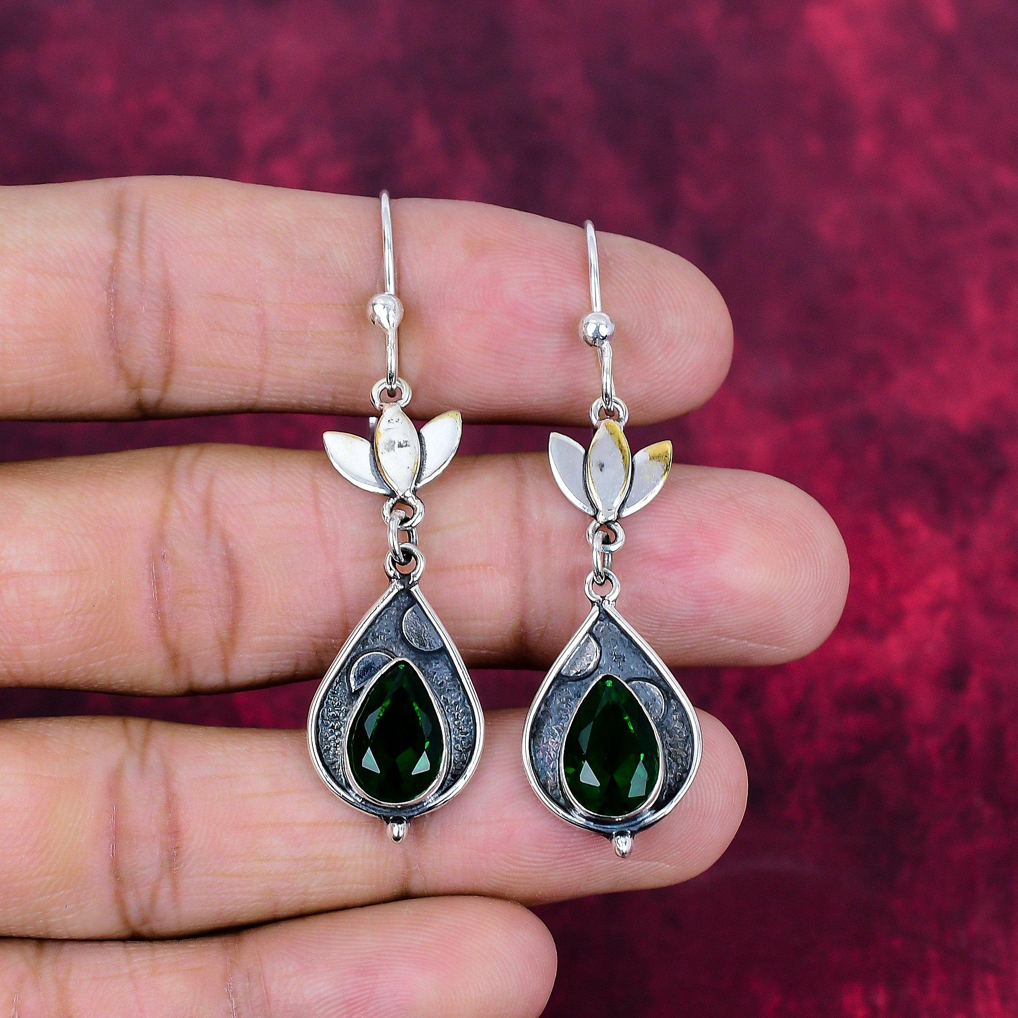 

Серьги ручной работы с драгоценными камнями из хромдиопсида, серьги из чистого серебра 925 пробы, серьги с уникальным дизайном 2.36 Inches