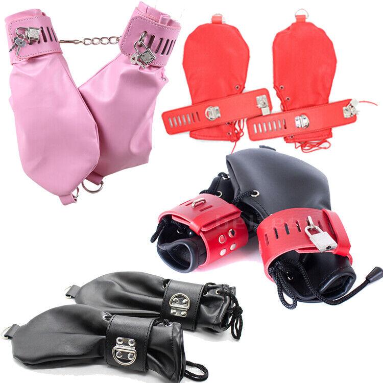 Faux Leather Soft 1 Pair Dog Gloves Padded Lined Fist Mitts Puppy Dog Paws Restraint Lockable Mittens Hand Cuffs Slave Sex Toys