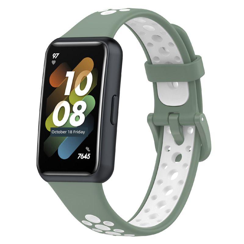 

For Huawei Smart Bracelet 7 Double Color Strap Huawei Band7 Porous Model Casual Breathable Replace Wristband Light green and white No specifications