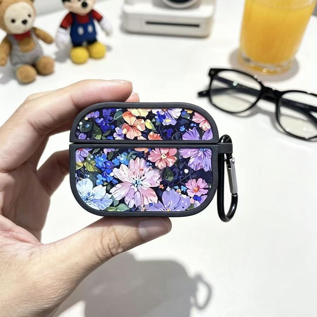 Oil Painting Floral Glass Mirror Earphone Case for Apple AirPods Pro /pro1/pro1 Protective Cover