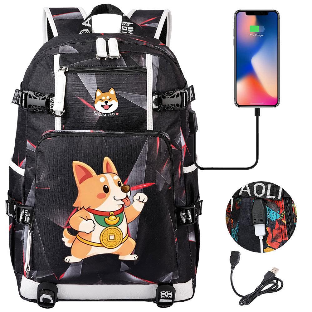 Cute Shiba Inu Corgi USB Charging Backpack for Middle High School Students Travel Casual Daypack