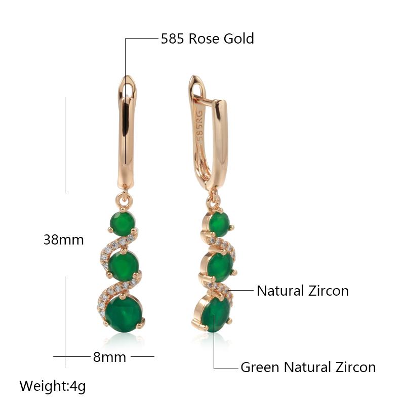 Kienl New Fashion  Rose Gold Long Earring For Women Green Natural Zircon Drop Earrings High Quality Daily Fine Jewelry