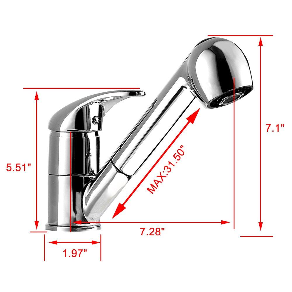 Kitchen Shower Mixer Single Extendable Stream Water Easy Installation Faucet, Type, Tap, Lever, Nozzle, Switching, 360-Degree Rotation, 2-Way