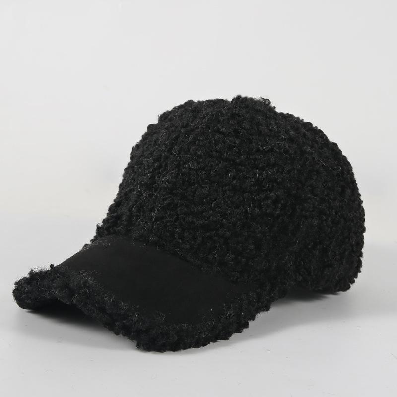 Lamb Wool Hat Women's Autumn and Winter Cap Ins Face Small Thickened Warm Baseball Cap Winter