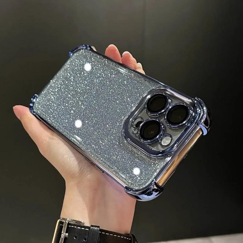 Applicable To IPhone16proMax New Year Flash Powder Mobile Phone Case Plating Airbag Apple 15 Four Corner Anti-fall Protection Case
