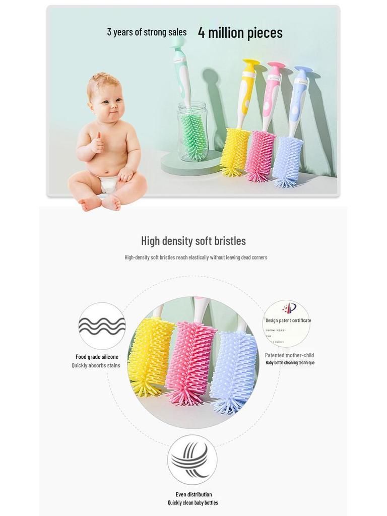 Multifunctional Silicone Bottle and Cup Cleaning Brush with Long Handle