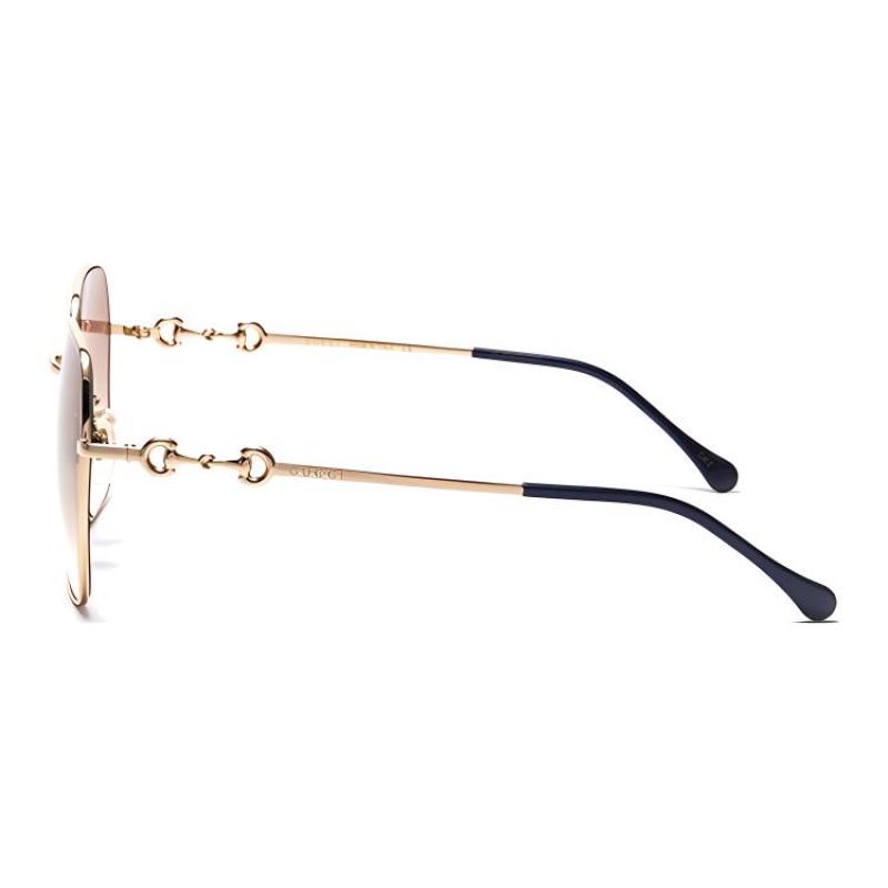 GUCCI Horsebit Vintage 1955 Square Frame Sunglasses Light Brown Lenses Metallic Square Sunglasses Women's Gold