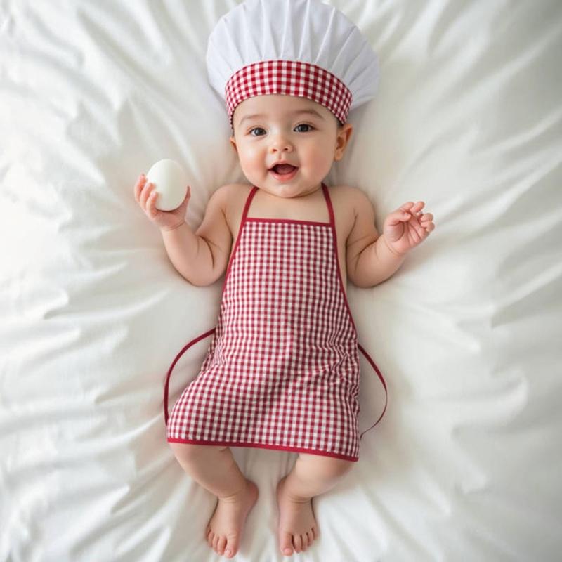 Baby Photography Props Chefs Apron and Hat for Boy Girl Outfit Photo Shoot Clothes Baby Photography Costume Clothing