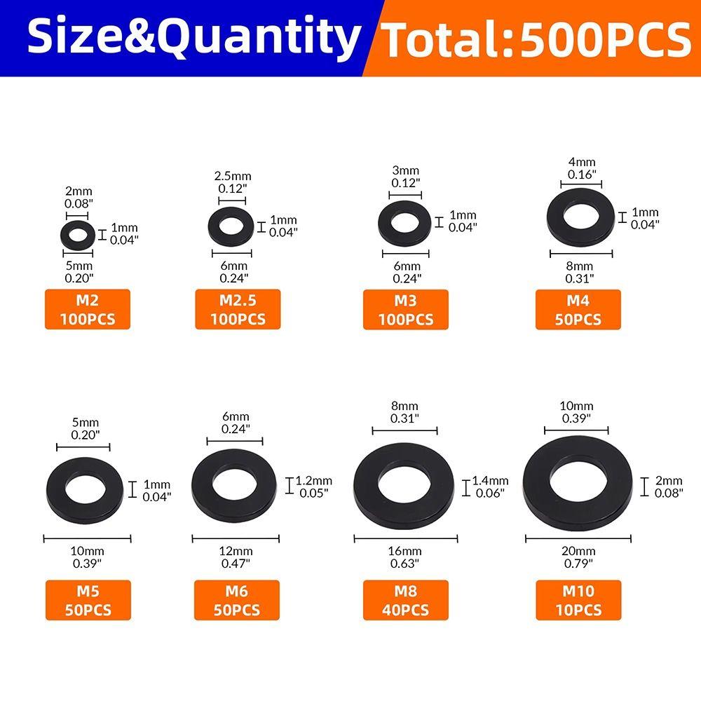 500Pcs 8 Sizes Plane Spacer Flat Insulation Gasket Ring New Nylon Washer