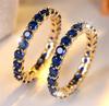 Blue Crystal Single Row Round Stone Rings For Women Vintage Trendy Gold Silver Wedding Band Bridal Jewelry Engagement Gift