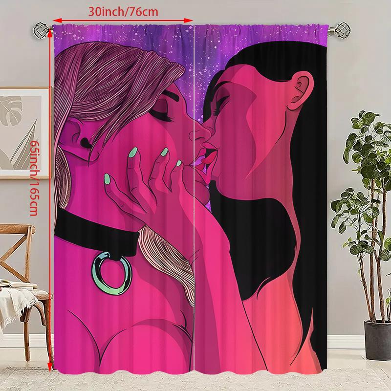 2 pos - Valentine's Day Figures 12 prints - Printed curtains - Polyester material - Suitable for bedroom, living room, study,