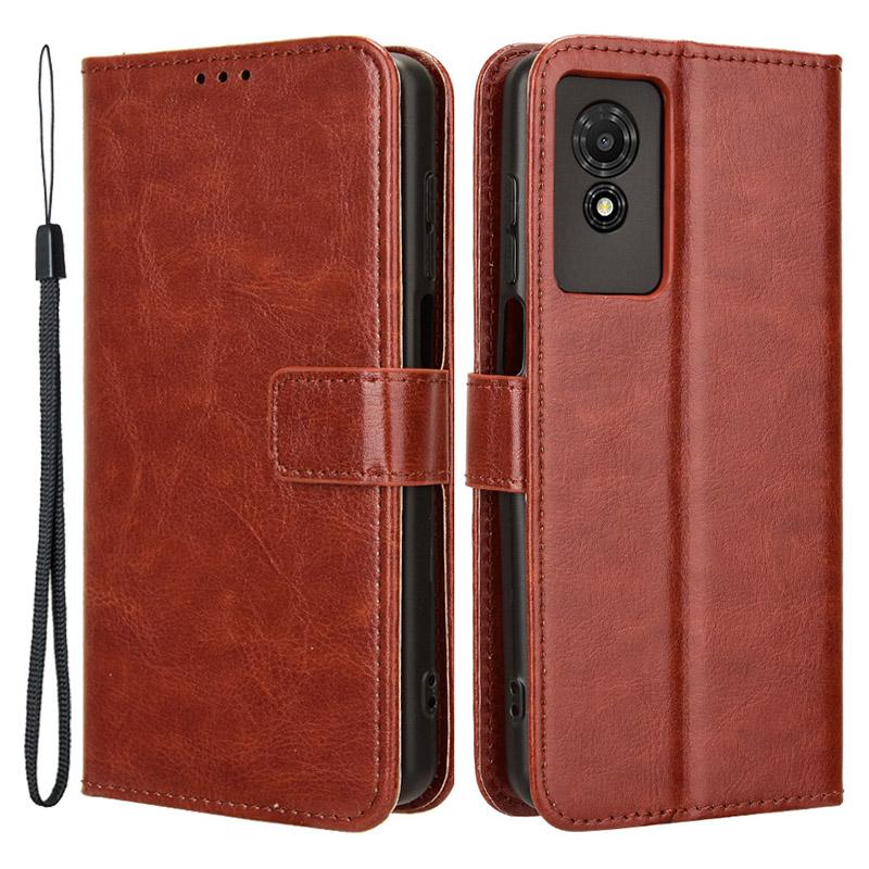 

For TCL 501 Wallet Stand Case Crazy Horse Texture Leather Phone Cover Brown