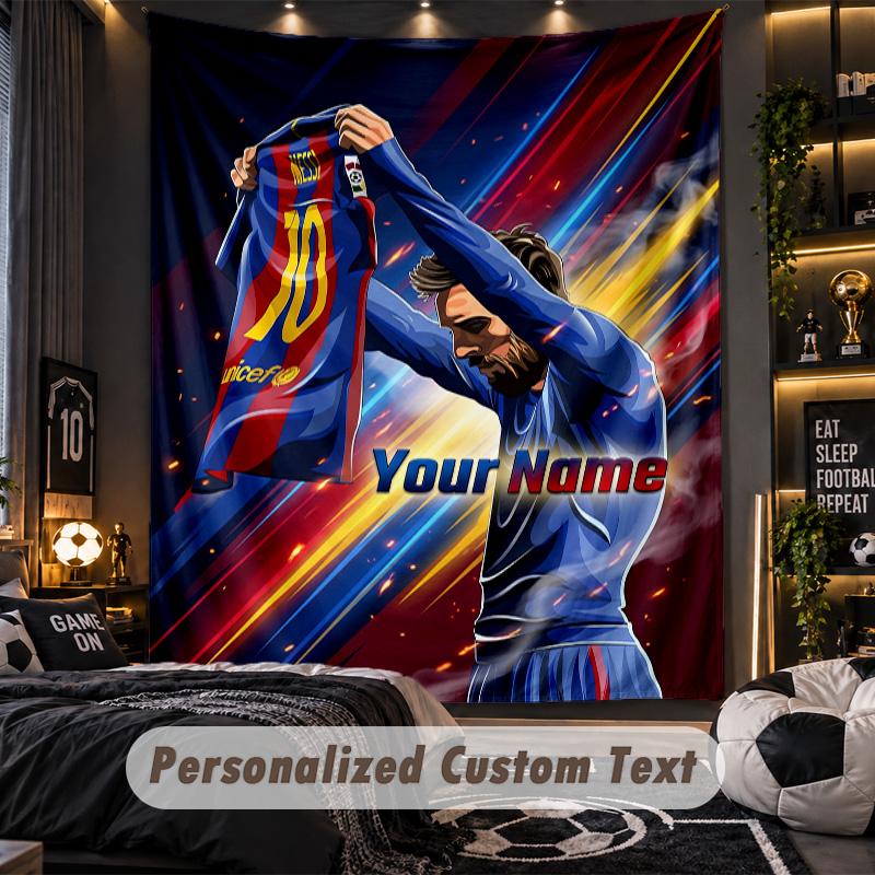 TapestryLionel Messi Custom Name Text Personalized Wall Hanging Tapestry Home Wall Decor