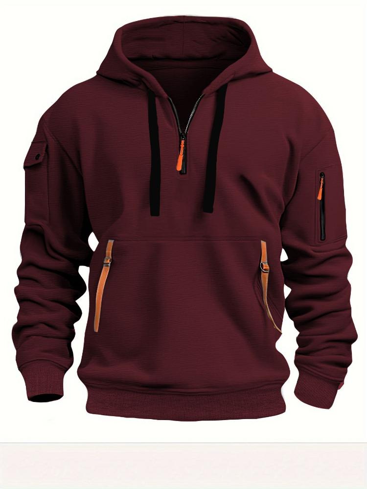 Cloudy and sunny days Men's Sporty Casual Hooded Sweatshirt - Ribbed Cuffs & Hem,  Machine Washable, Solid Color for Hiking & Outdoor Activities M