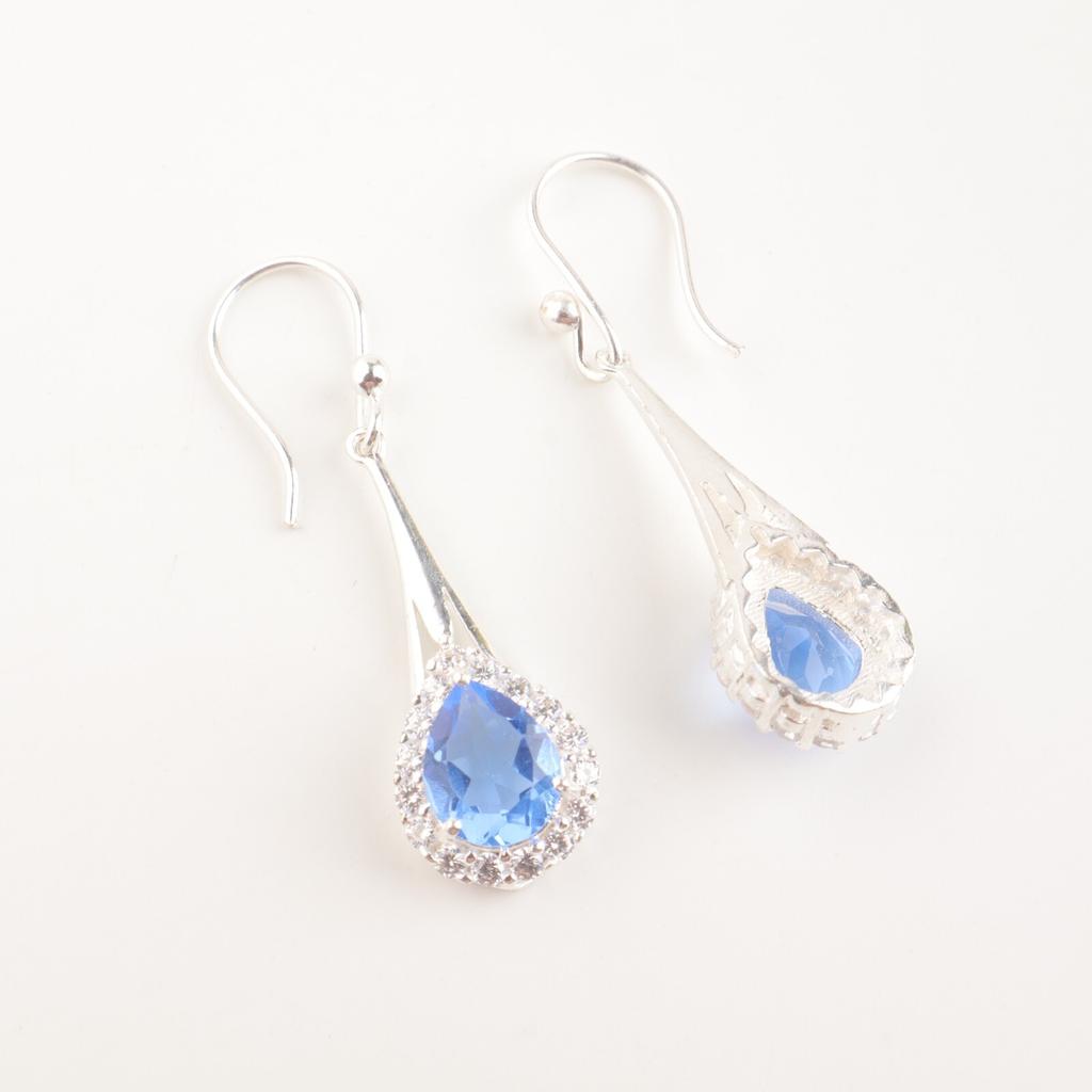 Natural Tanzanite Gemstone 925 Sterling Silver Jewelry Zircon Earrings 1.86" CZE-7-8
