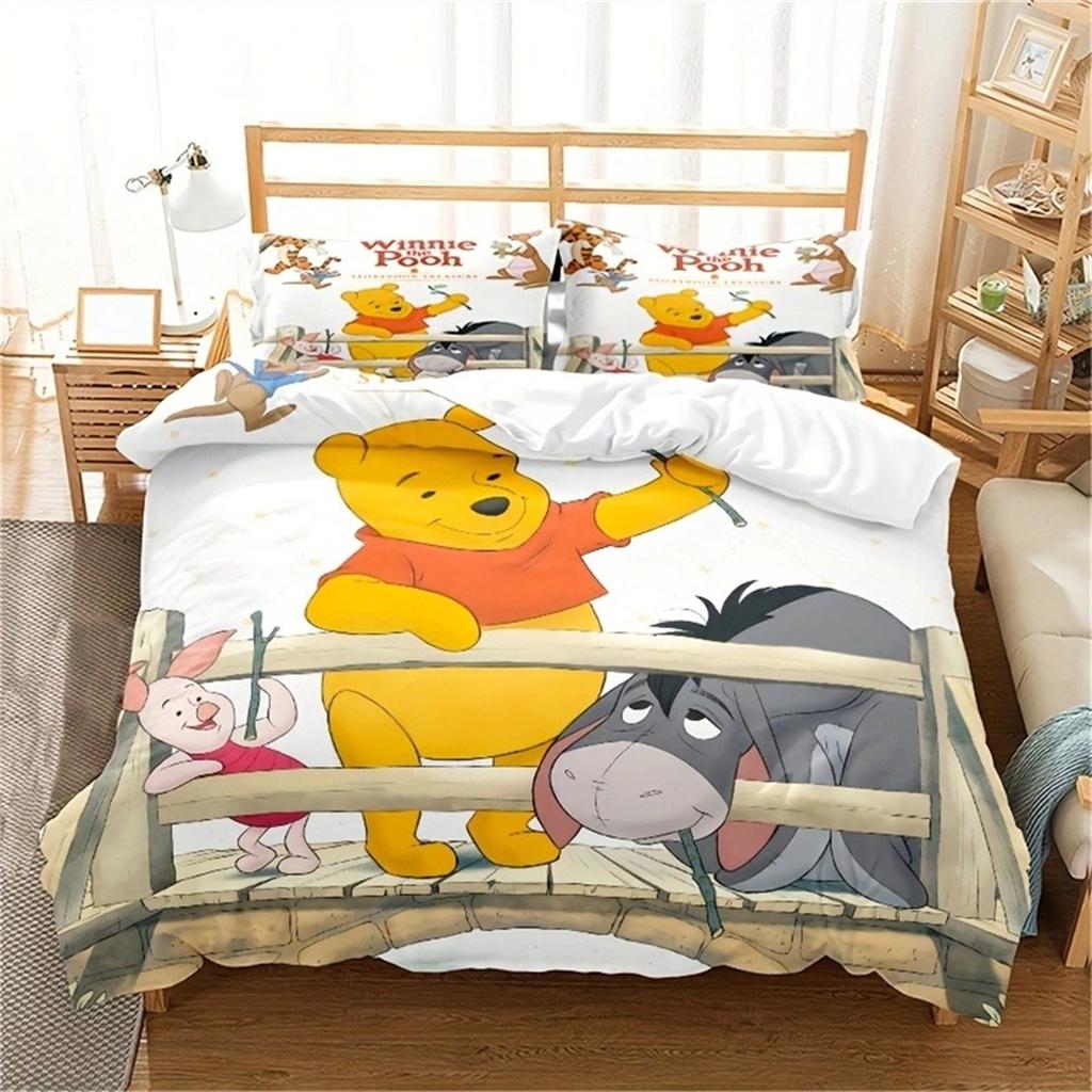 Animation Bear Duvet Cover Set 2/3Pcs,Cartoon Winnie Pooh Bedding Set Comforter Bed Youth Home Decor Kids Boys Gifts Bedding Set
