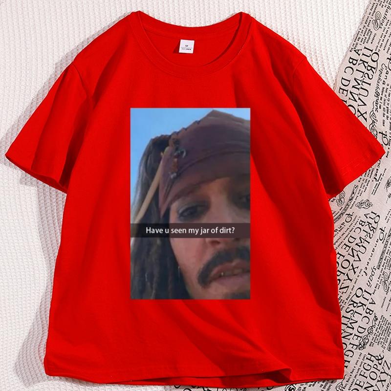 Funny Captain Jack Sparrow T Shirt Unisex Short Sleeve Graphic Tees Humorous Round Neck Breathable Loose Tops High Quality